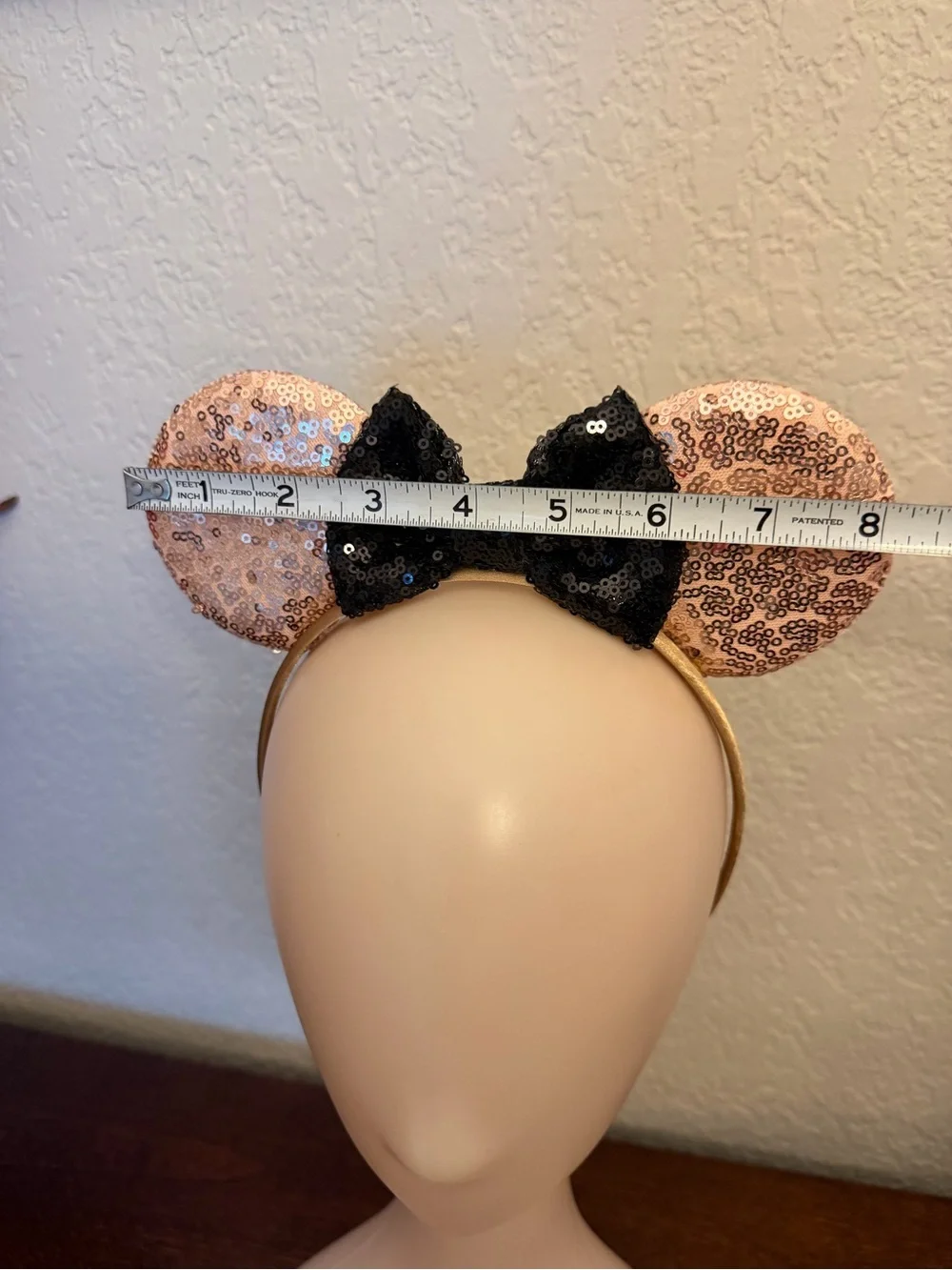 Minnie Mouse Sequined Ear Headband Pink with Black Bow Satin NWOT